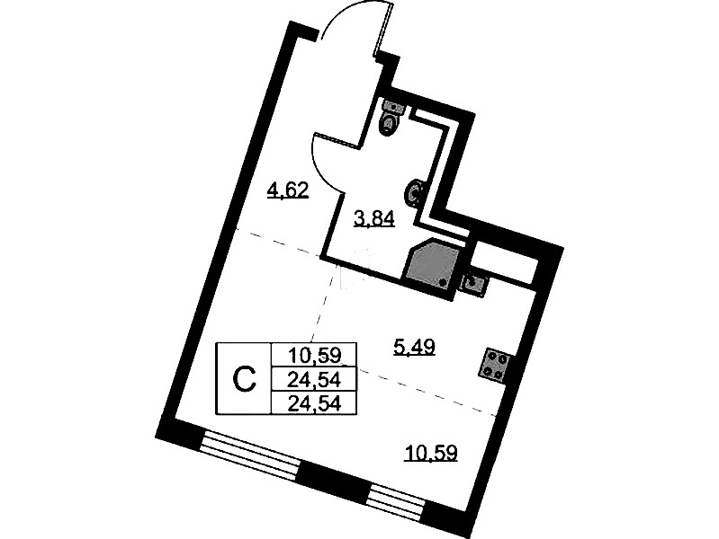 Квартира студия 24.54 м², 9/9 эт., ЖК «Квартал Лаголово»